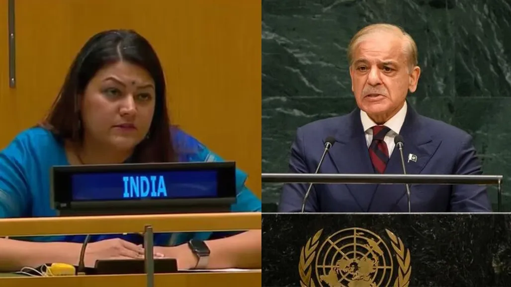 India UNGA reply to Pakistan: સંયુક્ત રાષ્ટ્ર મહાસભા (UNGA)માં પાકિસ્તાનના વડાપ્રધાન શાહબાઝ શરીફના ભાષણ પર ભારતે આકરો પલટવાર કર્યો છે. ભારતીય પ્રતિનિધિએ પાકિસ્તાનને આડે હાથે લેતા ત્યાંની સરકારને 'સેનાનું, સેના દ્વારા અને સેના માટેનું શાસન' ગણાવી છે. આ સાથે જ આતંકવાદ,