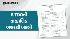 ગુજરાત સરકારના પંચાયત, ગ્રામ ગૃહનિર્માણ અને ગ્રામ વિકાસ વિભાગ દ્વારા રાજ્યના વહીવટી તંત્રમાં મોટો ફેરબદલ કરતા વિવિધ જિલ્લાઓમાં ફરજ બજાવતા ૬ તાલુકા વિકાસ અધિકારીઓ (TDO) ની તાત્કાલિક અસરથી બદલીના આદેશો જારી કરવામાં આવ્યા છે.
